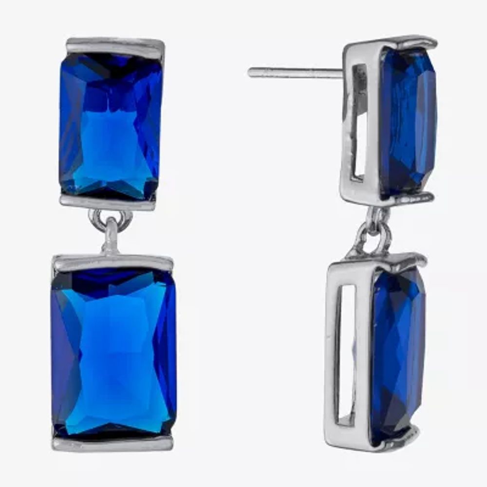 Sparkle Allure Womens Crystal Pure Silver Over Brass Rectangular Drop Earrings