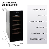 Koolatron 12 Bottle Deluxe Wine Cooler Freestanding Wine Fridge