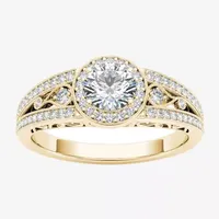 Womens 1 1/ CT. T.W. Natural White Diamond 14K Gold Round Halo Engagement Ring