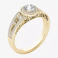 Womens 1 1/ CT. T.W. Natural White Diamond 14K Gold Round Halo Engagement Ring