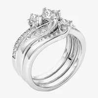 Love Lives Forever Womens 1 CT. T.W. Natural White Diamond 14K Gold 3-Stone Bypass  Bridal Set