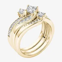 Love Lives Forever Womens 1 CT. T.W. Natural White Diamond 14K Gold 3-Stone Bypass  Bridal Set