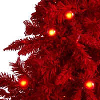 Nearly Natural Red Flocked Fraser Faux 5 Foot Pre-Lit Fir Christmas Tree