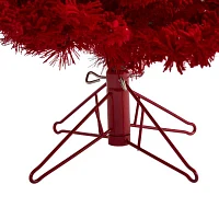 Nearly Natural Red Flocked Fraser Faux 5 Foot Pre-Lit Fir Christmas Tree