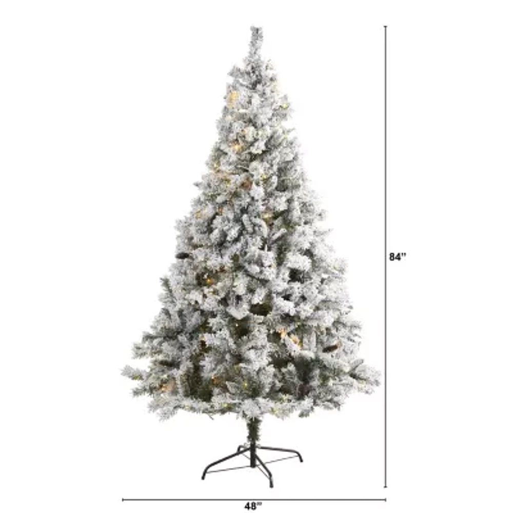Nearly Natural Flocked River Faux 7 Foot Pre-Lit Pine Christmas Tree