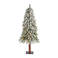 Nearly Natural Flocked Foot Pre-Lit Christmas Tree