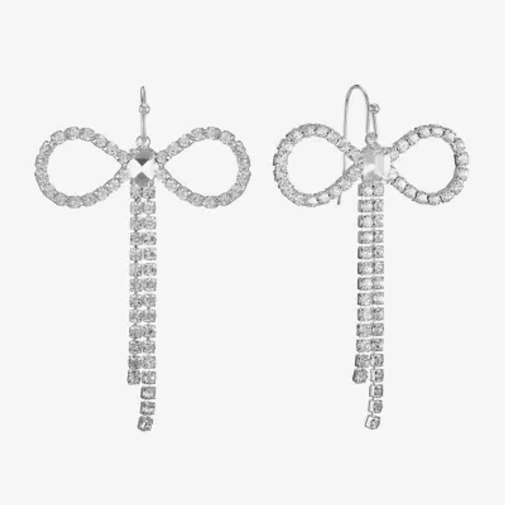 Bijoux Bar Silver Tone Womens Glass Bow Drop Earrings
