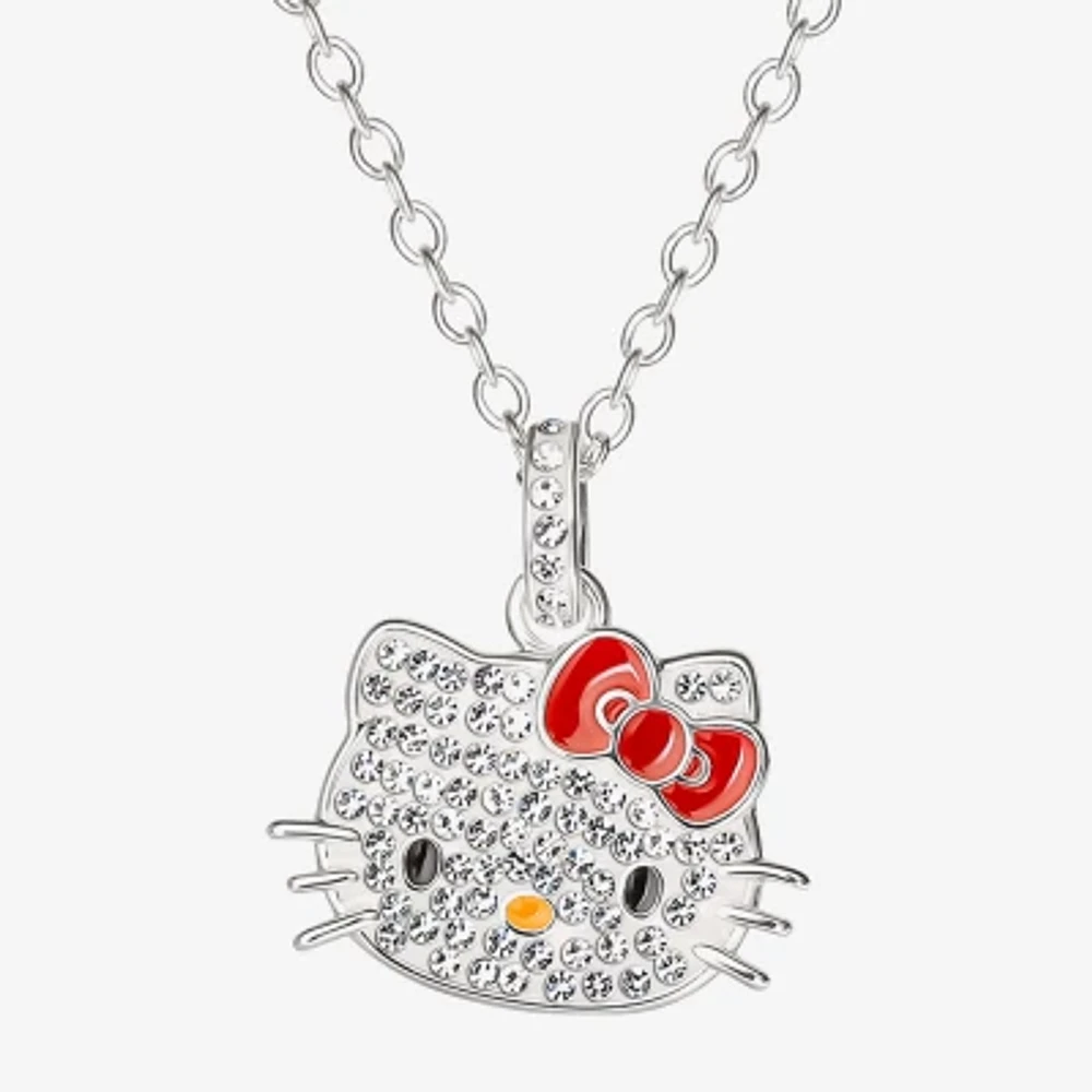 Hello Kitty Womens Crystal Pure Silver Over Brass Bow 18 Inch Pendant Necklace