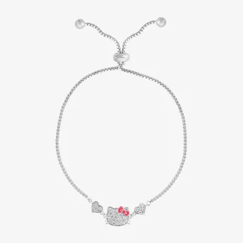 Womens Crystal Bow Heart Hello Kitty Bolo Bracelet