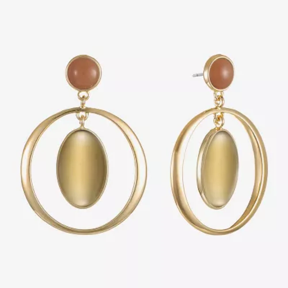 Liz Claiborne Gold Tone Orbital Womens Oval Hypoallergenic Drop Earrings