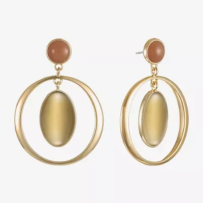 Liz Claiborne Gold Tone Orbital Womens Oval Hypoallergenic Drop Earrings