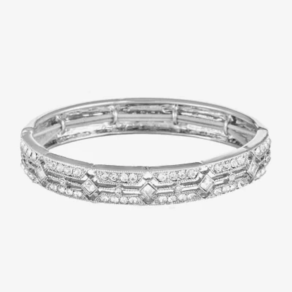 Monet Jewelry Timeless Silver Tone Womens Glass Stretch Bracelet