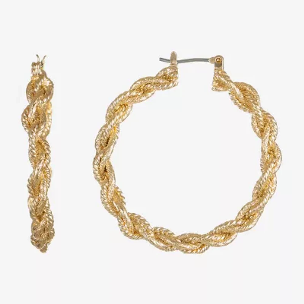 Monet Jewelry Gold Tone Braided Womens 42mm Hypoallergenic Hoop Earrings