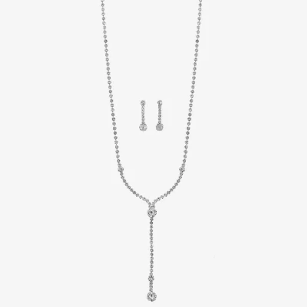 Monet Jewelry Timeless Silver Tone Lariant Necklace And Drop Earring Womens Glass 2-pc. Jewelry Set