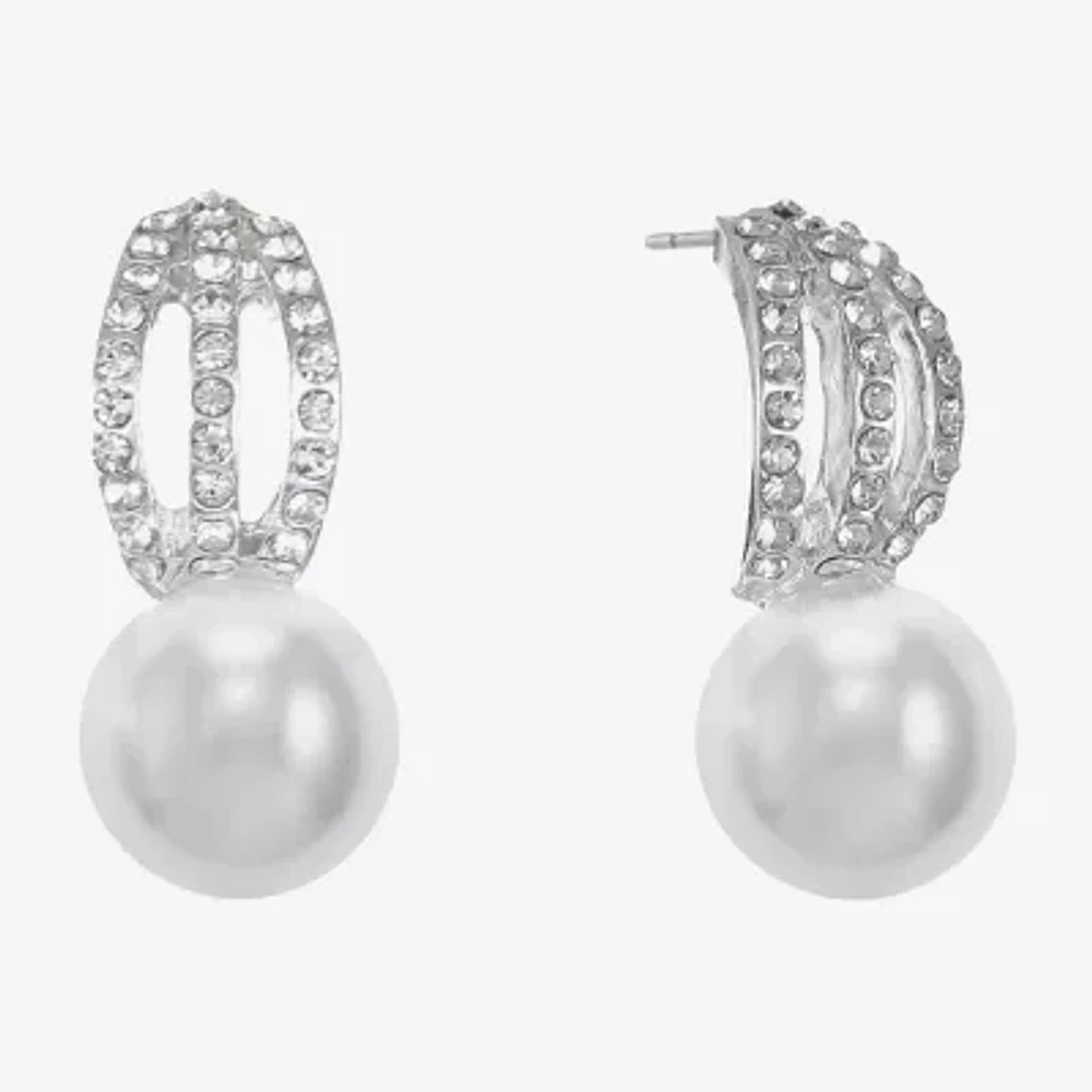 Monet Jewelry Timeless Silver Tone Womens Glass Simulated Pearl Hypoallergenic Drop Earrings
