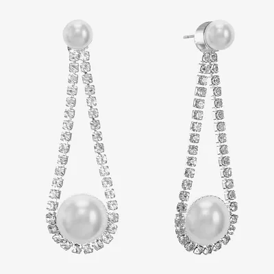 Monet Jewelry Timeless Silver Tone Womens Glass Simulated Pearl Hypoallergenic Drop Earrings