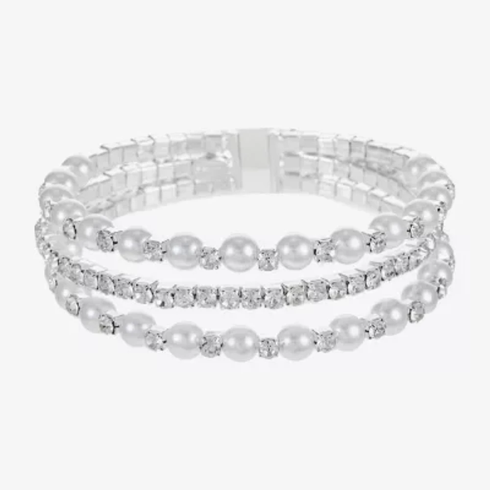 Monet Jewelry Timeless Silver Tone Womens Glass Cuff Bracelet