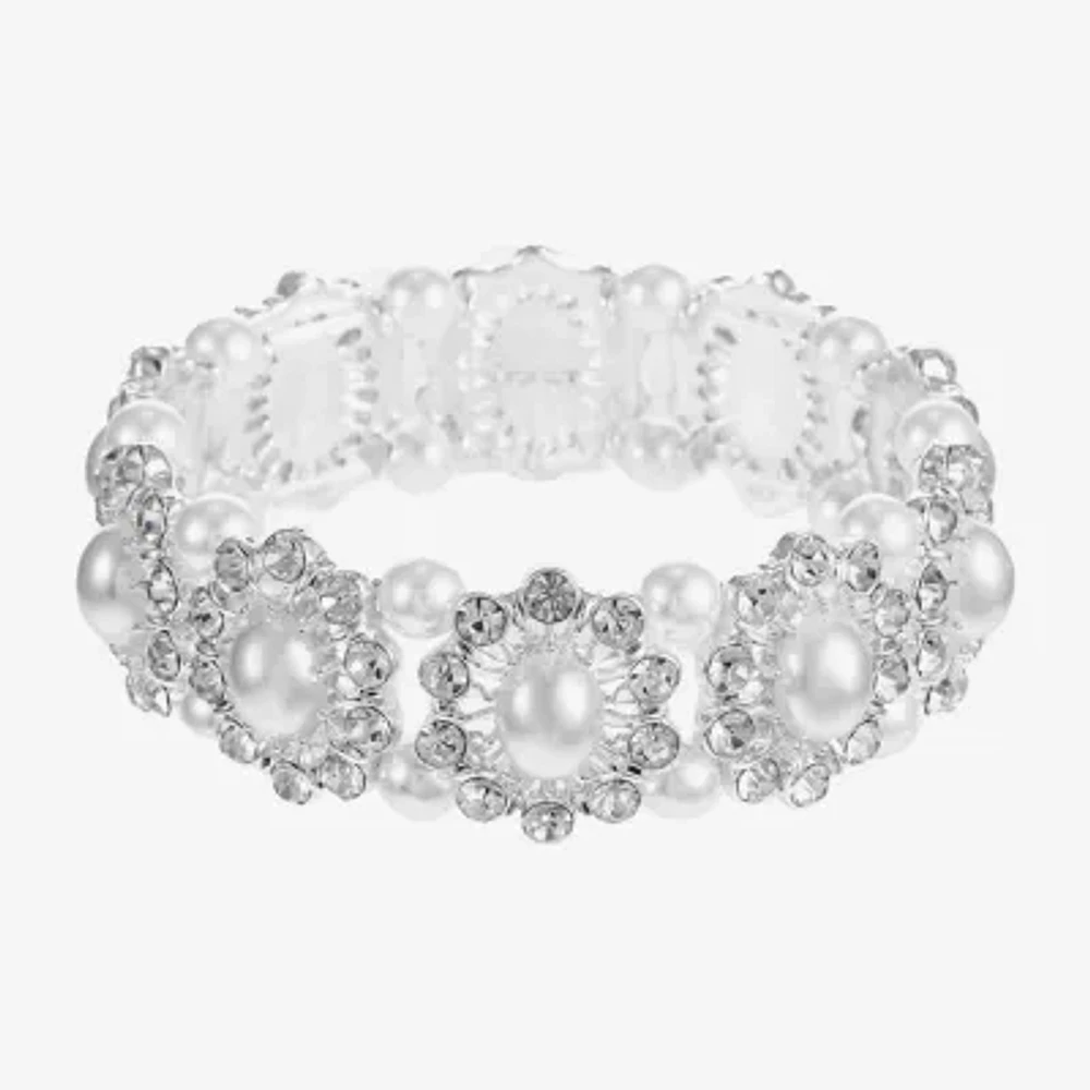 Monet Jewelry Timeless Silver Tone Womens Glass Simulated Pearl Stretch Bracelet