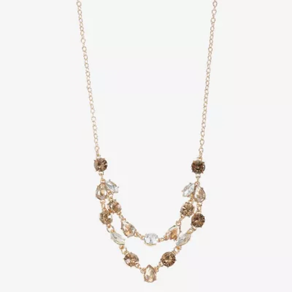 Monet Jewelry Gold Tone Layered Womens Brown 17 Inch Collar Necklace