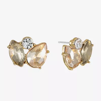Monet Jewelry Gold Tone Brown Glass 10mm Round Marquise Stud Earrings