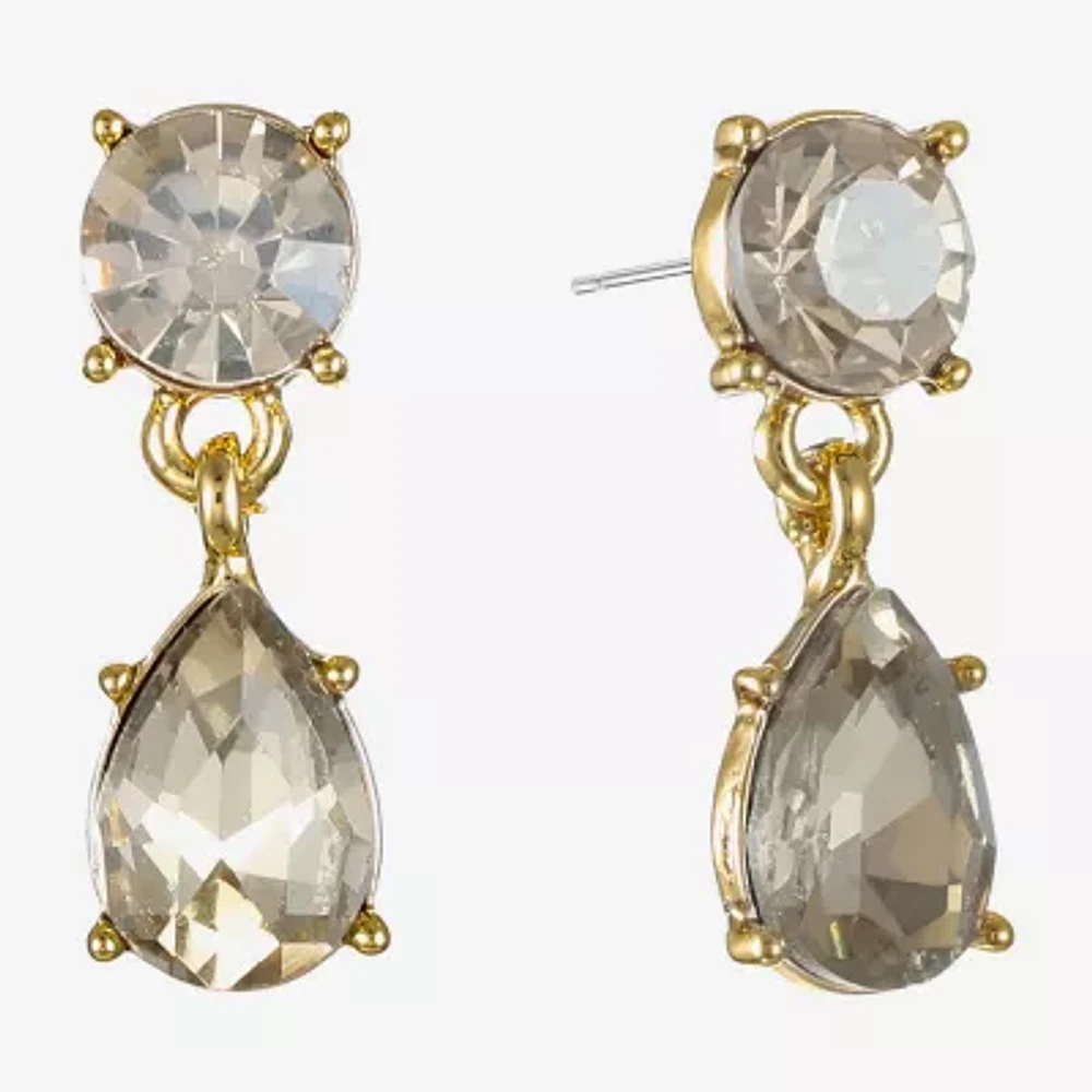 Monet Jewelry Gold Tone Womens Brown Glass Round Marquise Hypoallergenic Drop Earrings