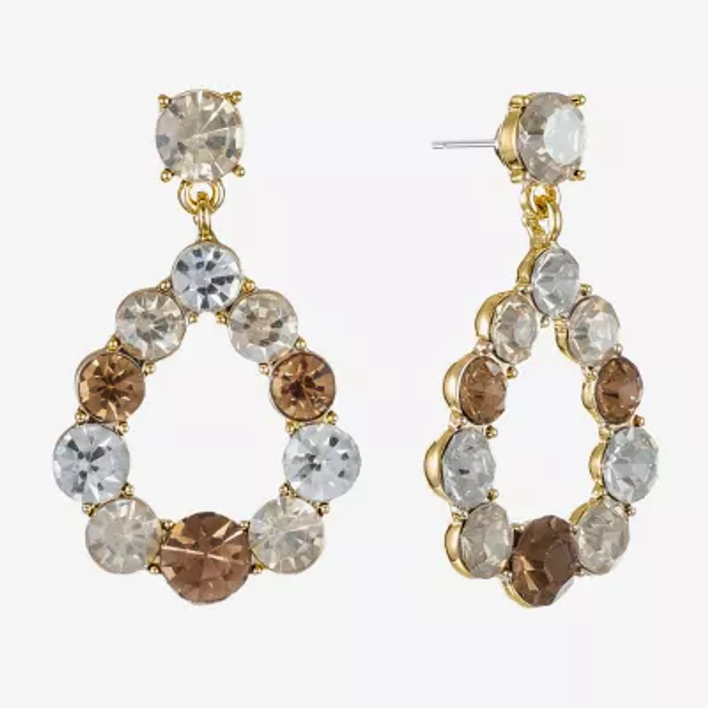 Monet Jewelry Gold Tone Womens Brown Glass Round Marquise Hypoallergenic Drop Earrings