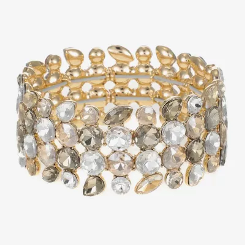 Monet Jewelry Gold Tone Womens Brown Glass Round Marquise Stretch Bracelet