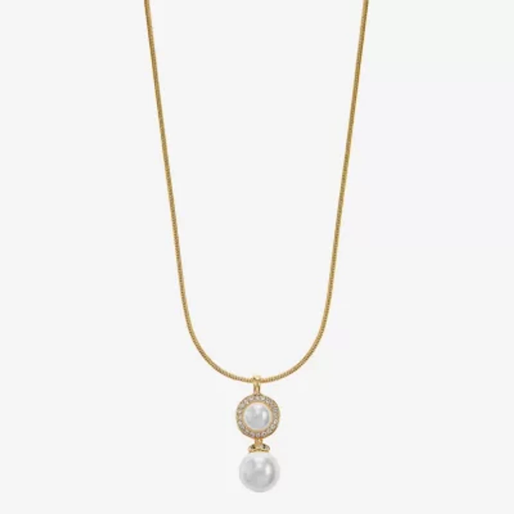 Monet Jewelry Womens Glass Simulated Pearl Round 17 Inch Pendant Necklace