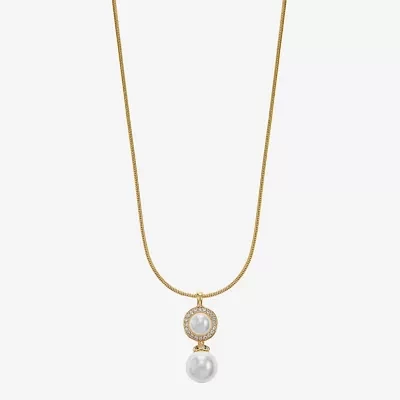 Monet Jewelry Womens Glass Simulated Pearl Round 17 Inch Pendant Necklace