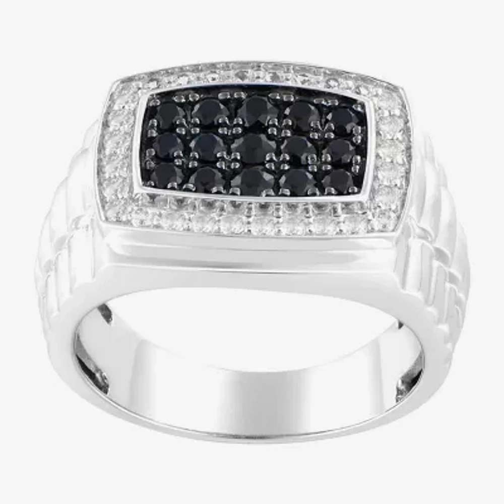 Mens Genuine Black Sapphire Sterling Silver Fashion Ring