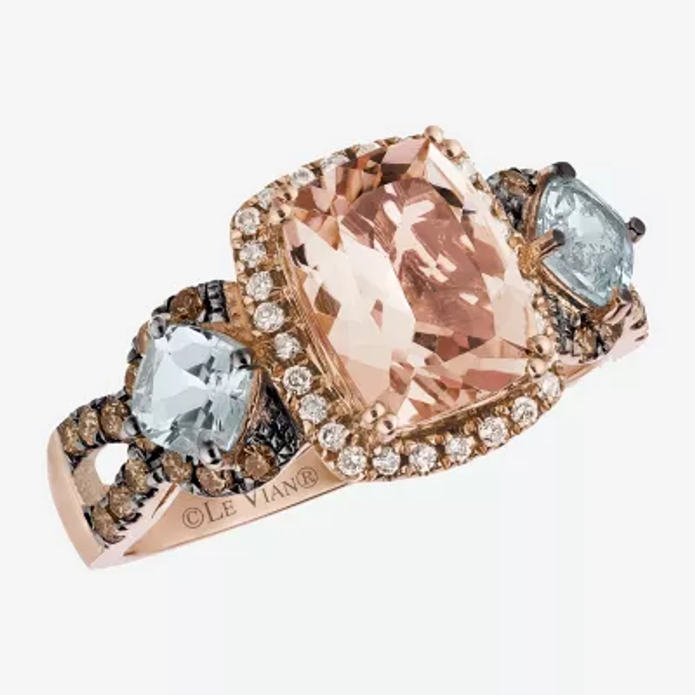 Le Vian® Grand Sample Sale™ Ring featuring 1 1/2 CT. Peach Morganite™ Sea Blue Aquamarine® 1/4 Chocolate Diamonds® 1/10 Vanilla set 14K Strawberry Gold®