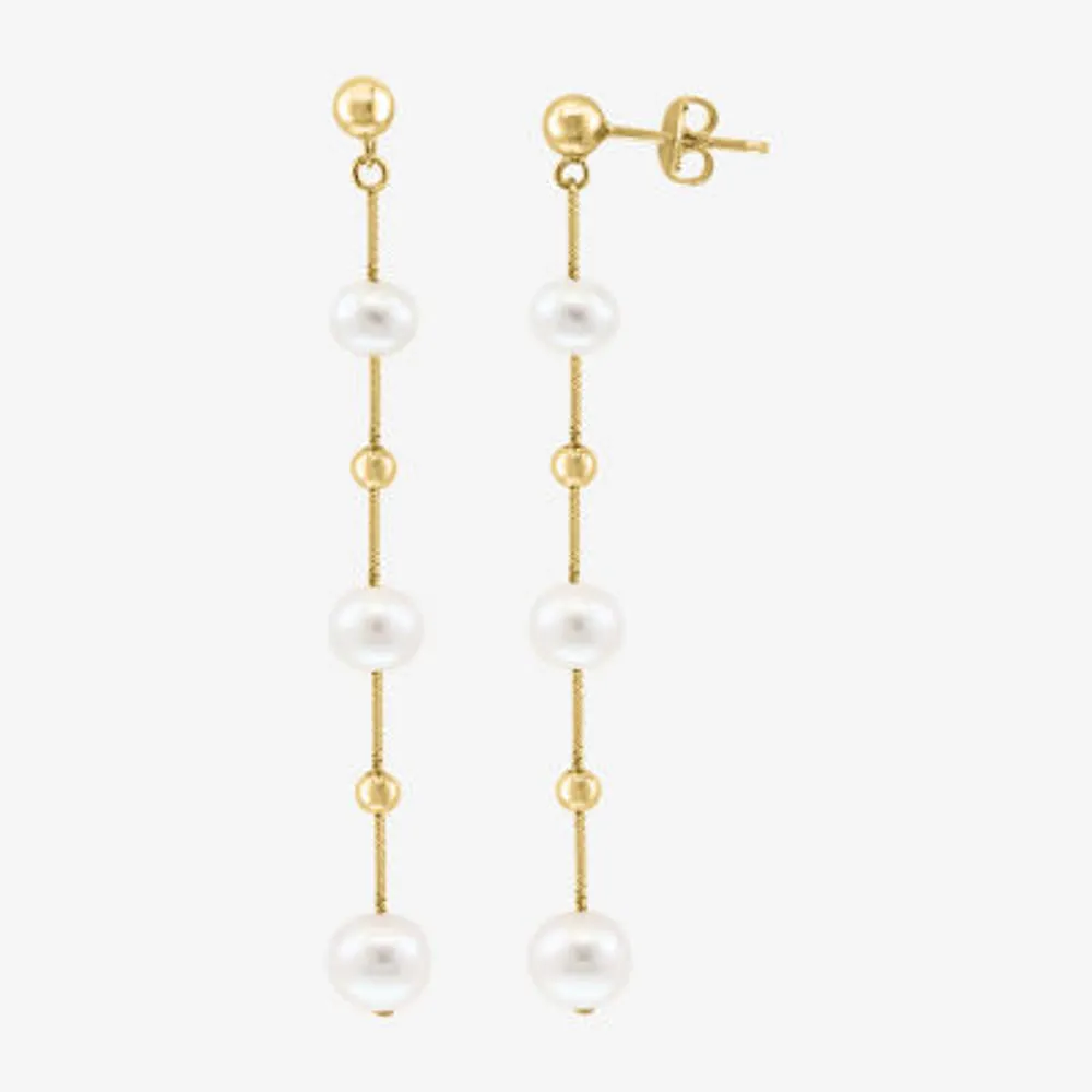 Effy Womens White Cultured Freshwater Pearl 14K Gold Over Silver Drop Earrings