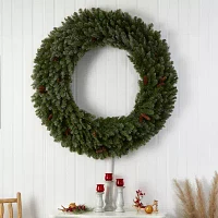 Nearly Natural 5ft. Flocked Faux Pre-Lit Wreath