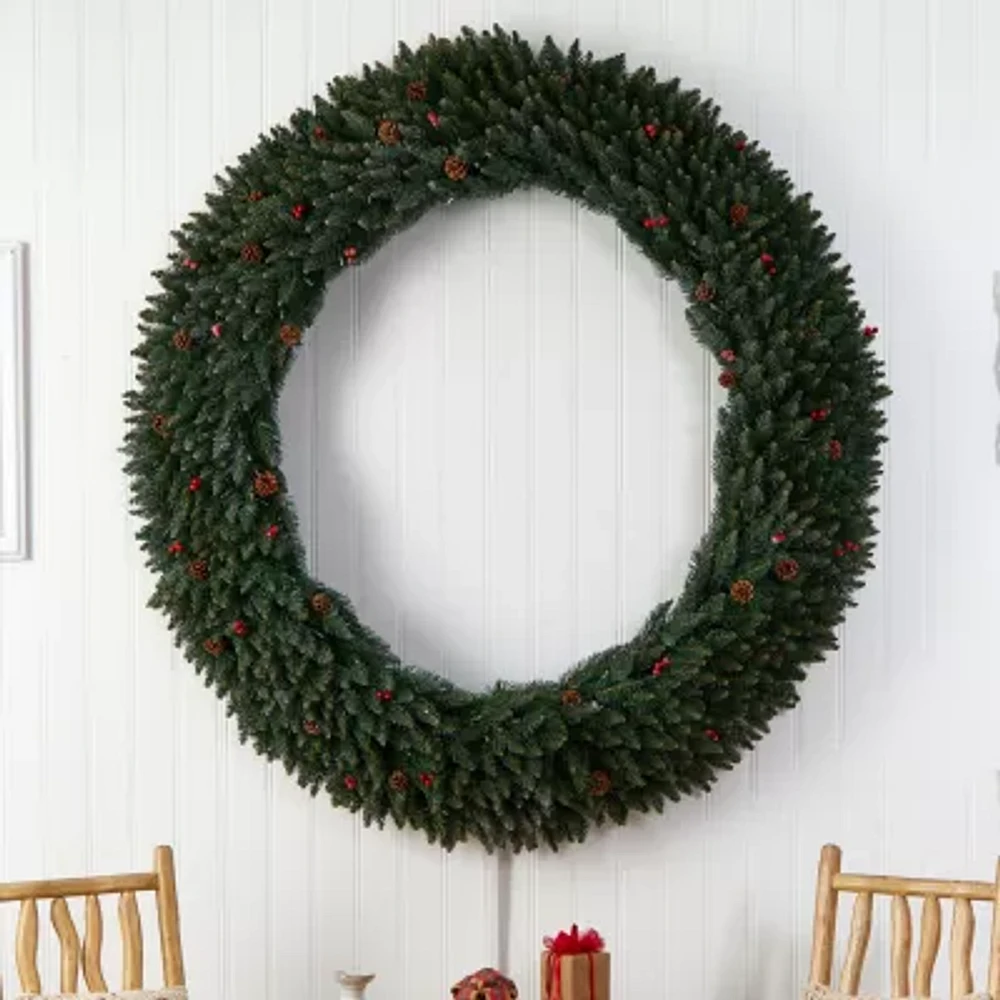 Nearly Natural 72in. Faux Pine Pinecones Berries Pre-Lit Wreath