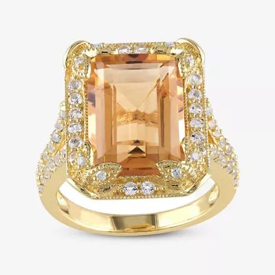 Genuine Citrine, White Topaz and Diamond-Accent Ring