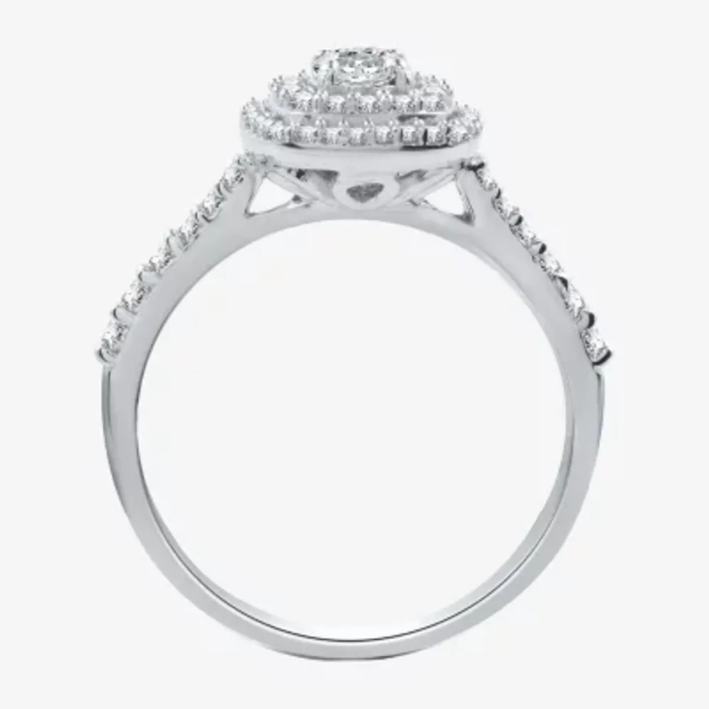 Signature By Modern Bride Womens 3/4 CT. T.W. Natural Diamond 10K White Gold Side Stone Halo Engagement Ring