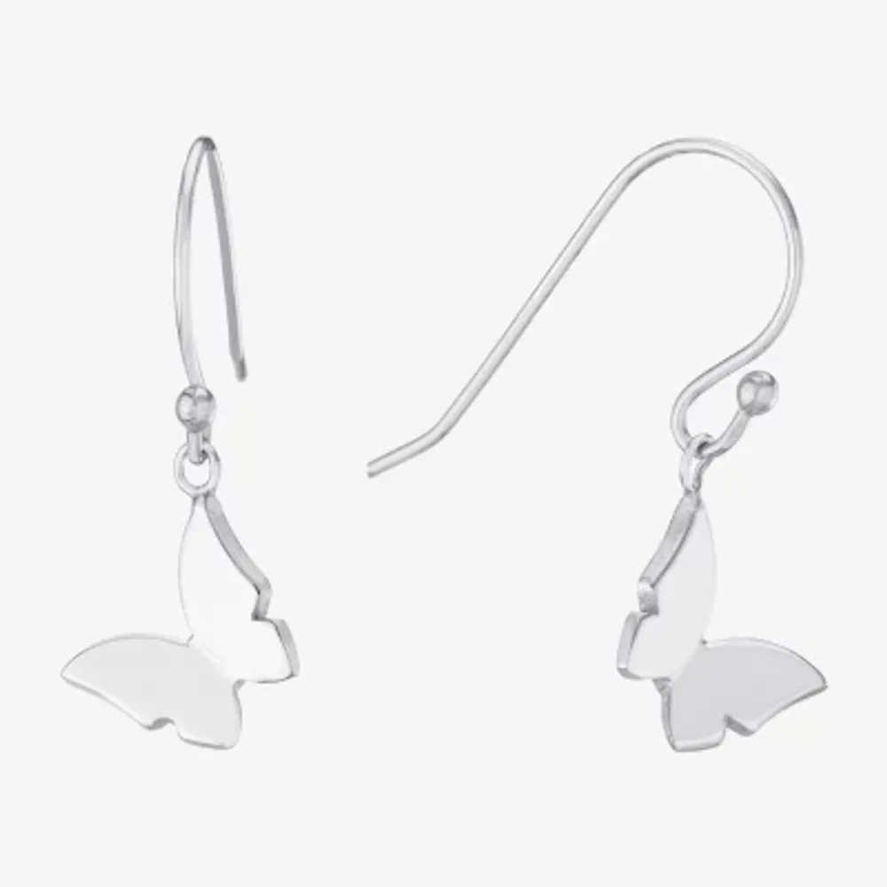 Silver Treasures Womens Sterling Silver Butterfly Drop Earrings