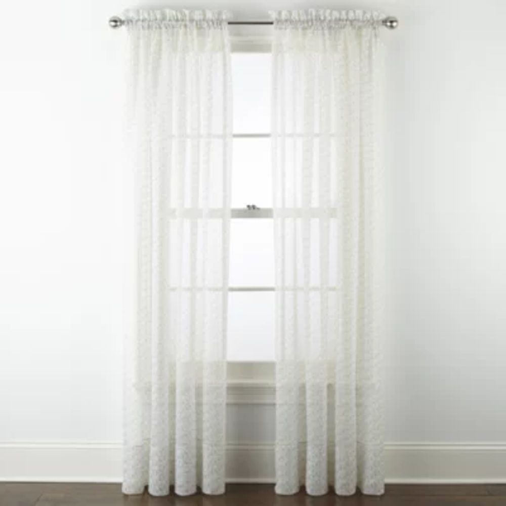 Home Expressions Lisette Geometric Print Rod Pocket Sheer Single Curtain Panel