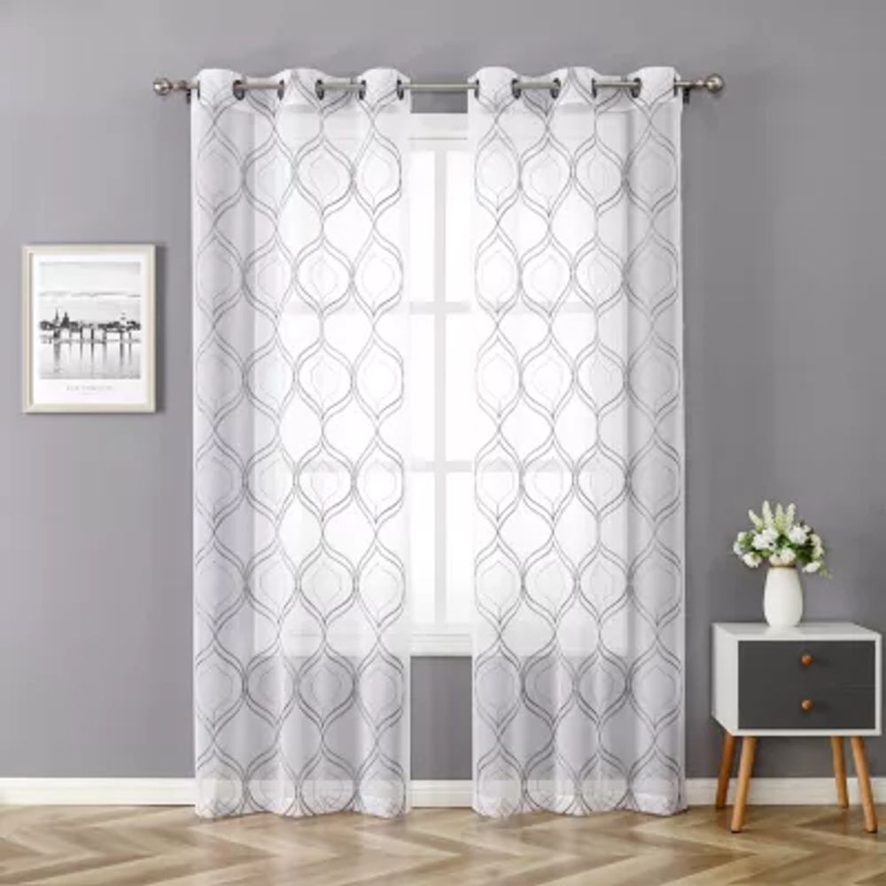 Regal Home Layla Matte Grommet Top Embroidered Sheer Set of 2 Curtain Panel