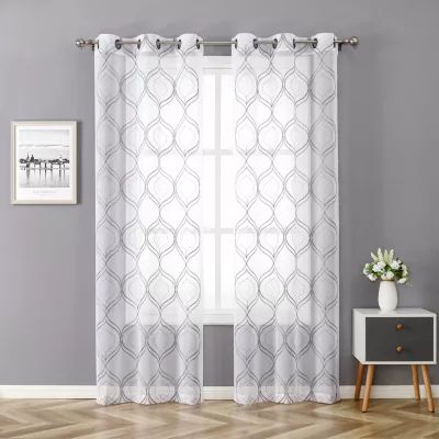 Regal Home Layla Matte Grommet Top Embroidered Sheer Set of 2 Curtain Panel