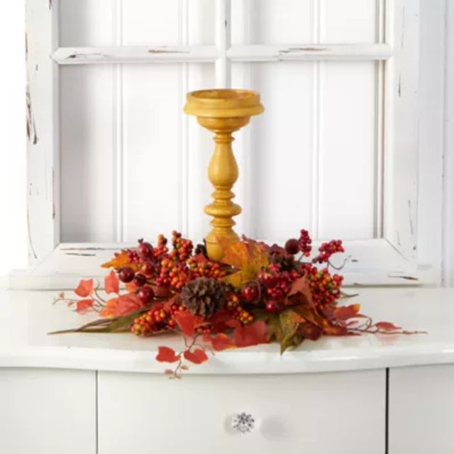 Nearly Natural "15"" Harvest Arrangement" Candle Holder
