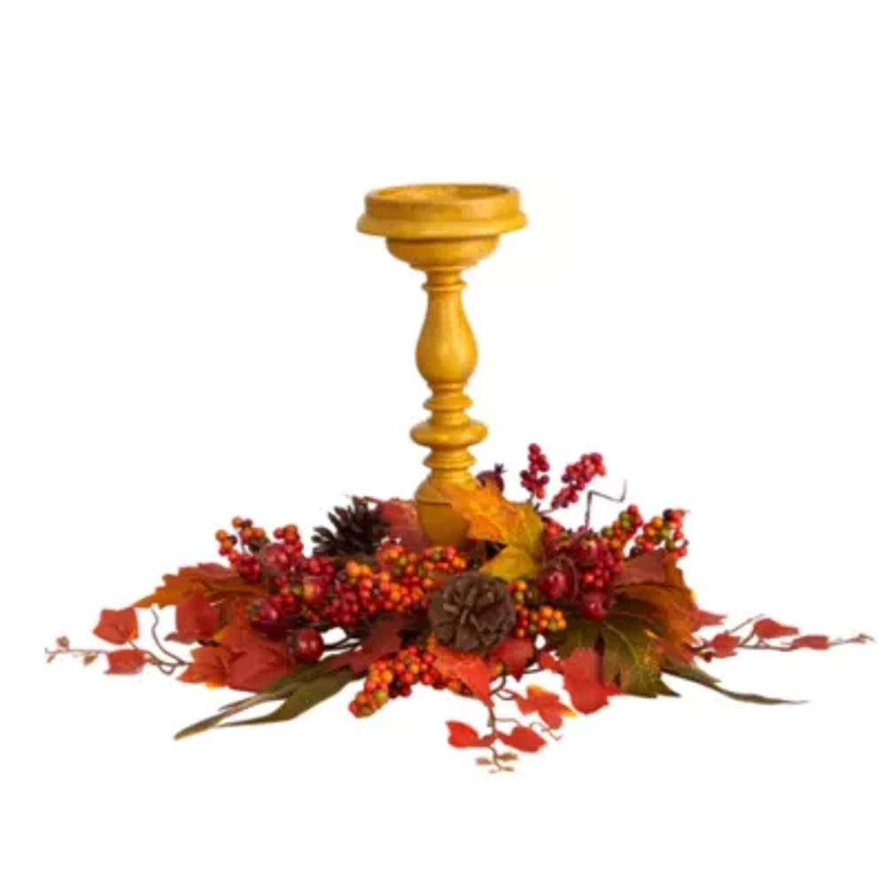Nearly Natural "15"" Harvest Arrangement" Candle Holder