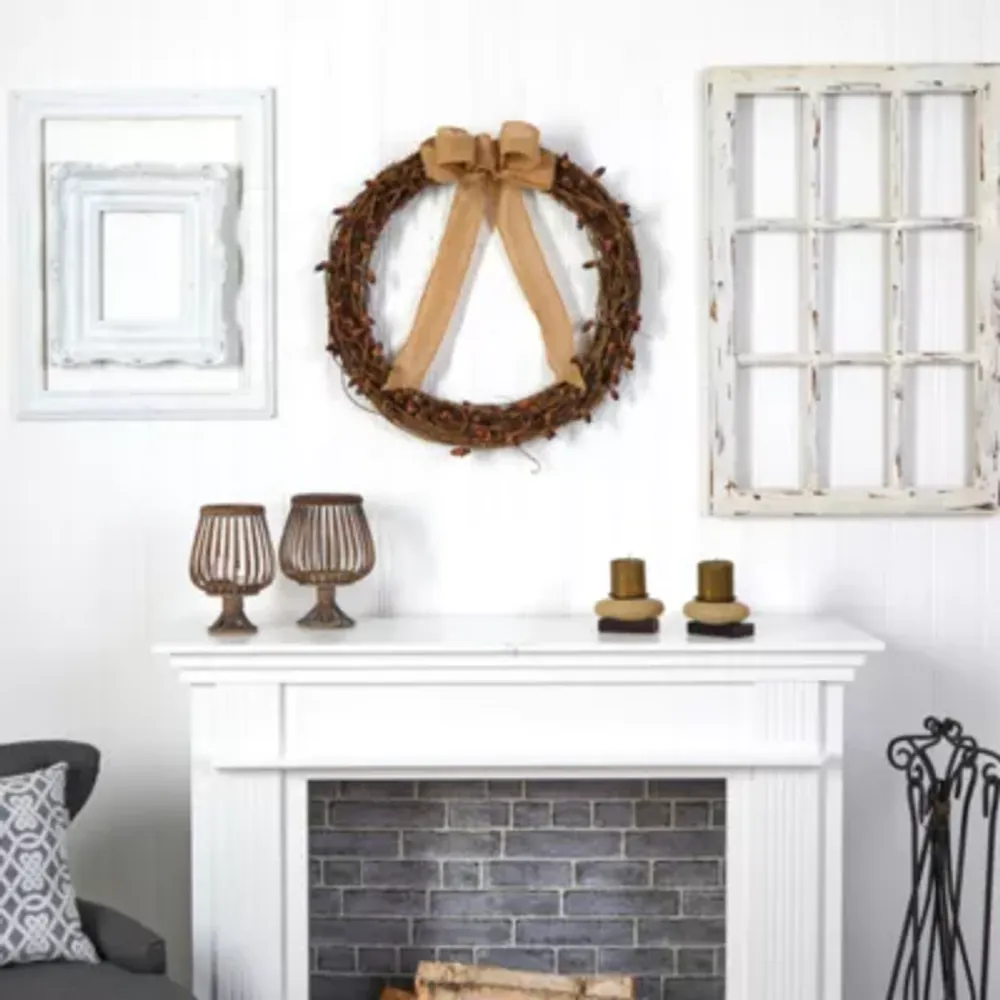 Nearly Natural "30"" Fall Acorn And Bow Autumn" Wreath