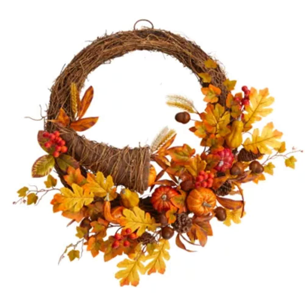 Nearly Natural "26"" Autumn Faux Cornucopia Fall" Wreath