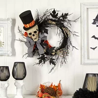 Nearly Natural 26in Halloween Dapper Skeleton Wreath