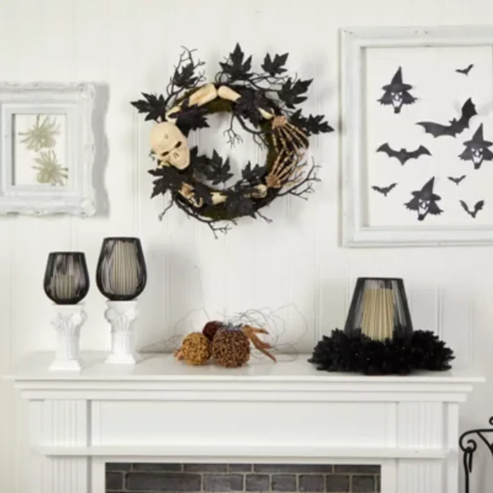 Nearly Natural "24"" Halloween Skull And Bones" Wreath