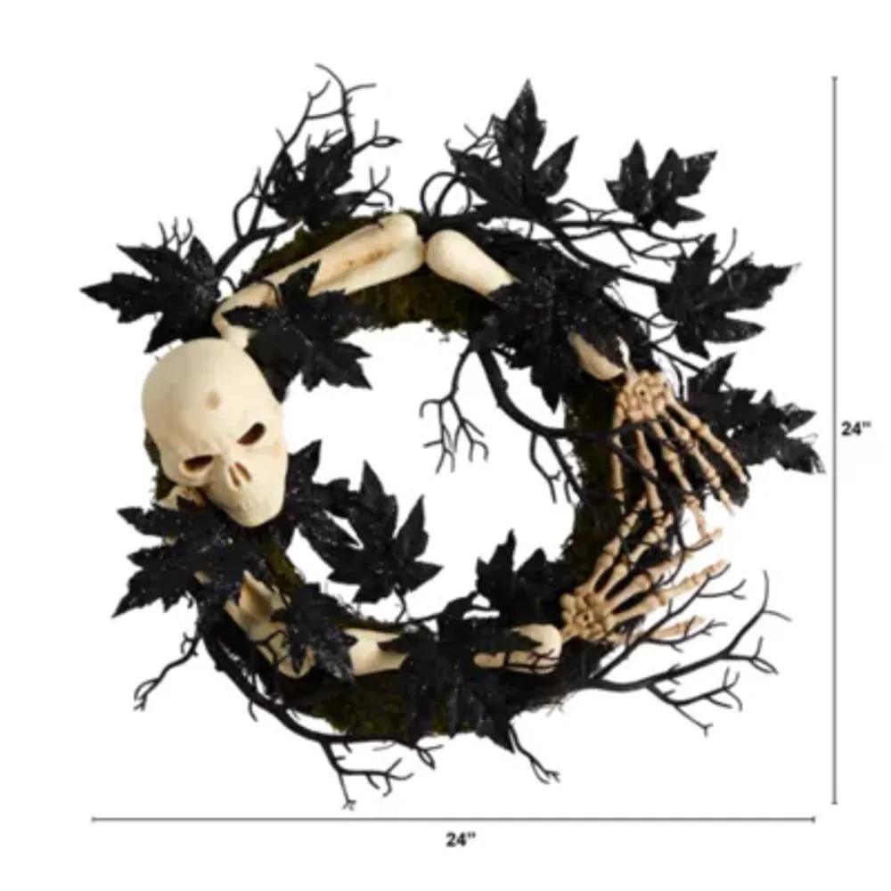 Nearly Natural "24"" Halloween Skull And Bones" Wreath