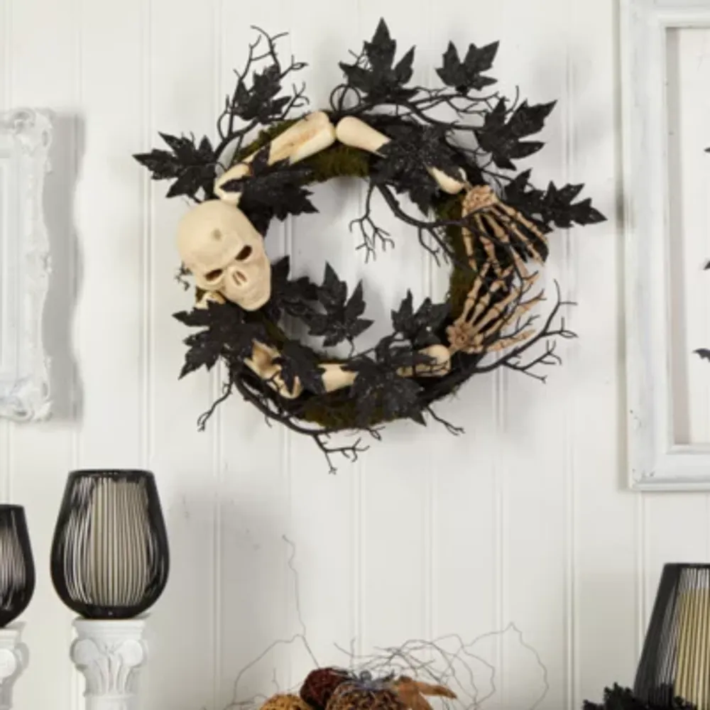 Nearly Natural "24"" Halloween Skull And Bones" Wreath