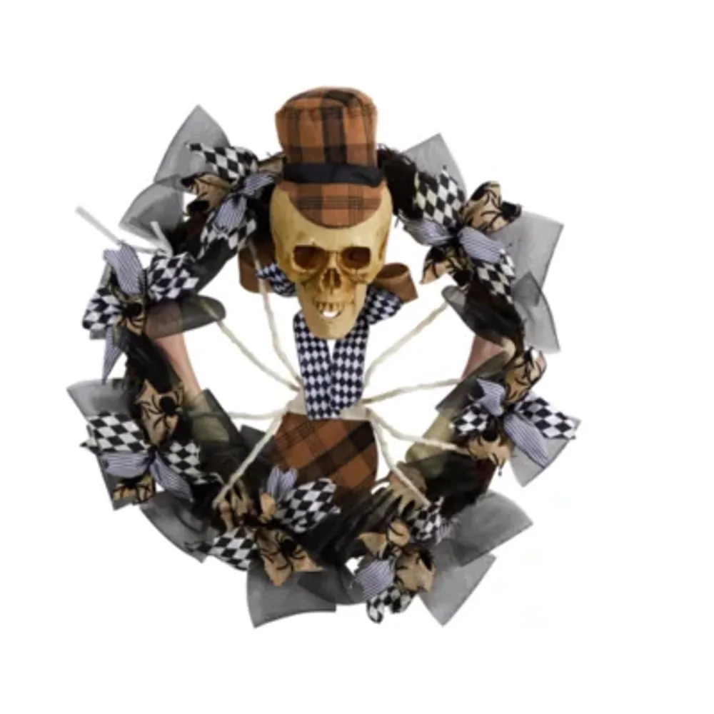 Nearly Natural "24"" Halloween Skull In Mesh" Wreath