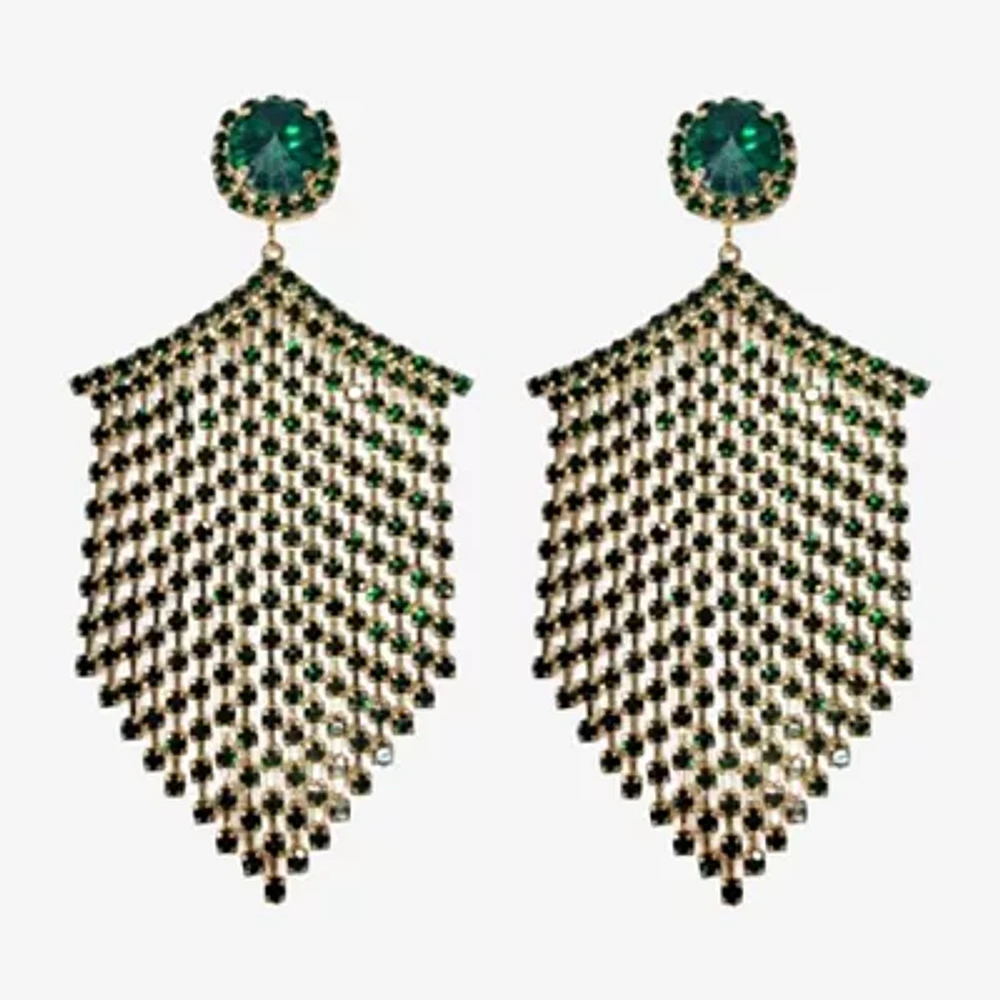 Bijoux Bar Gold Tone Tassel Crystal Chevron Drop Earrings